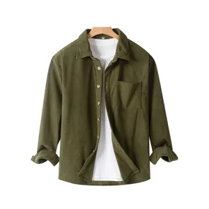 Men's solid color corduroy long sleeve shirt casual lapel button down jacket top
