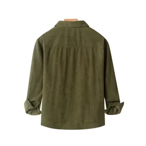 Men's corduroy long-sleeve shirt back view solid color casual lapel jacket top for autumn