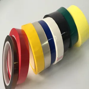 Mehrfarbige Polyester-Isolierband-Rollen Detailansicht, hochtemperaturbeständiger Klebstoff.