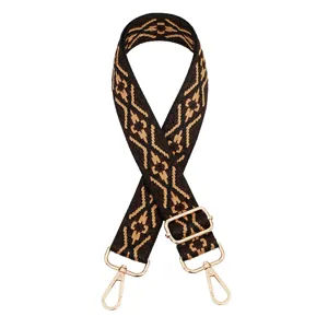 Ethnic woven replacement bag strap, adjustable crossbody strap with gold hardware details.