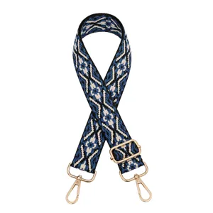 Geometric pattern replacement bag strap detail, adjustable length with metal hardware.