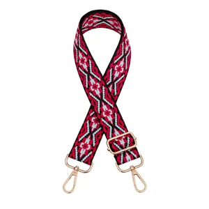 Ethnic style woven replacement bag strap with adjustable metal buckles for crossbody bags.