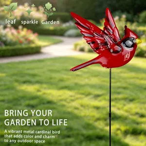 Vibrant metal cardinal bird garden stake outdoor lawn yard decorative ornament sculpture