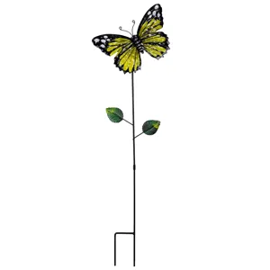 Iron butterfly garden stake metal yard art for outdoor lawn decoration and patio.