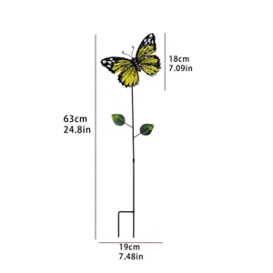 Metal butterfly garden stake outdoor yard decoration lawn ornament with colorful wings plant support