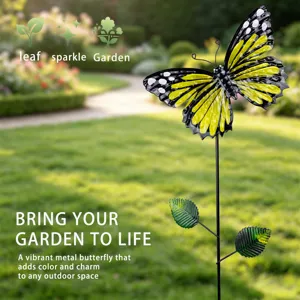 Metal butterfly garden stake outdoor yard decorative lawn ornament vibrant yellow and black