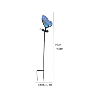 Iron glass butterfly garden stake outdoor yard decoration with colorful glass wings