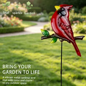Metal red cardinal bird garden stake for outdoor lawn yard decorative art landscape ornament