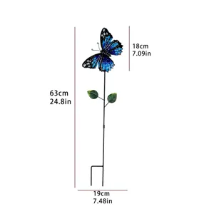 Metal butterfly garden stake outdoor yard decorative lawn landscape ornament stake 63cm
