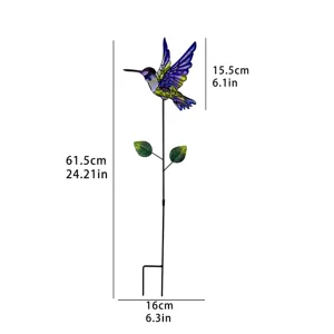 Metal hummingbird garden stake outdoor yard art lawn ornament with clear dimension