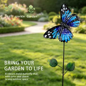 Metal butterfly garden stake, vibrant yard art decoration for outdoor lawn, patio, and plant pots.