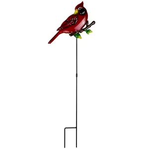 Metal Cardinal Garden Stake Detail View Outdoor Yard Lawn Decor Red Bird Stake