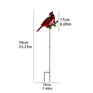 Metal Cardinal Bird Garden Stake Outdoor Yard Lawn Decor Metal Flower Insert 59cm
