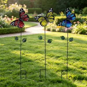 Wrought Iron Butterfly Garden Stake Outdoor Yard Lawn Decorative Stake Metal Butterfly Plant Stake Spring Floral Decor Gift