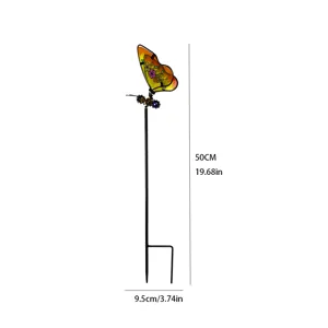 Iron glass butterfly garden stake, outdoor yard lawn flowerpot decor, 50cm tall.