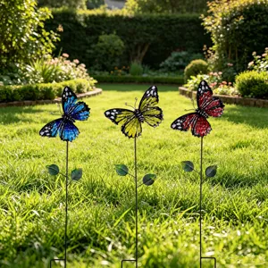 Metal butterfly garden stakes outdoor yard decor lawn landscape ornament detail view