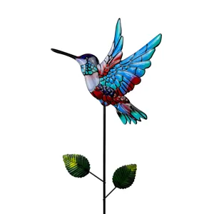 Metal hummingbird garden stake outdoor yard lawn decor colorful metal bird ornament plant stick