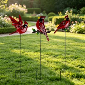 Metal Cardinal Yard Sign Red Bird Garden Stake Outdoor Lawn Decorative Metal Art Stake