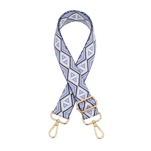 Correa de hombro de repuesto ajustable para bolsos, con diseño geométrico azul.