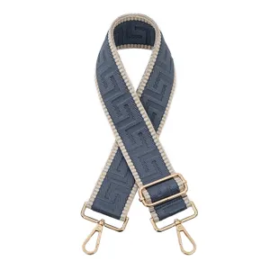 Courroie d'épaule de rechange pour sacs de femmes, bandoulière large réglable bleu et beige.