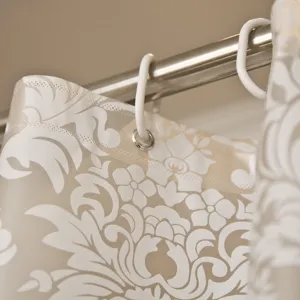 Waterproof Mildew-Proof Shower Curtain Modern Minimalist Damask Pattern PEVA Bathroom Curtain With Hooks