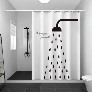 Waterproof shower curtain minimalist black and white drop pattern bathroom decor fabric