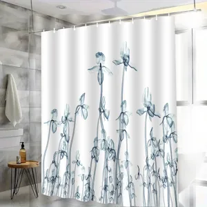 Waterproof Shower Curtain Mold Resistant Bathroom Curtain Botanical Floral Print Fabric With Hooks For Tub Bath Decor