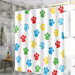 Rideau de douche imperméable à motif de pattes colorées pour décoration de salle de bain.