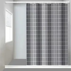 Modern grey grid waterproof shower curtain for bathroom decor main product display view