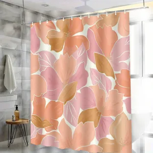Waterproof shower curtain with beautiful floral botanical pink peach print for bathroom decor
