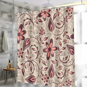 Waterproof floral shower curtain, vintage paisley fabric bathroom partition curtain.