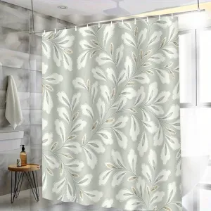 Rideau de douche en tissu imperméable avec élégant motif botanique de feuilles.