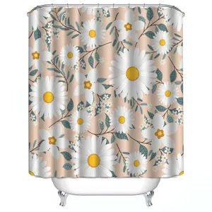 Rideau de douche imperméable avec motif floral de margarites, décor de salle de bain en tissu.