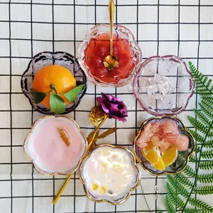 Japanischer Stil goldgeränderte Glas Blumenschüssel Detailansicht für Dessert Salat Suppe