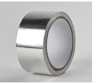 Close-up detail shot of heavy-duty silver aluminum foil tape roll, excellent sealing performance.