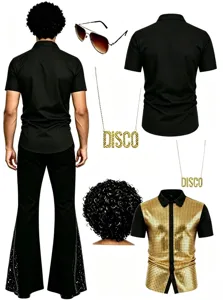 Costume Disco Homme Annees 70 Ensemble Vintage Retro Fete Chemise Pantalon Patte D'elephant