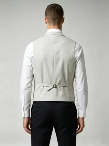 Men's Herringbone Suit Vest Business Casual Waistcoat Wedding Groom Dress Back View