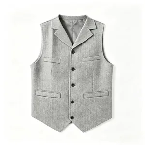 Men Business Casual Herringbone Suit Vest Slim Fit V-Neck Single-Breasted Waistcoat For Wedding Party Formal Attire