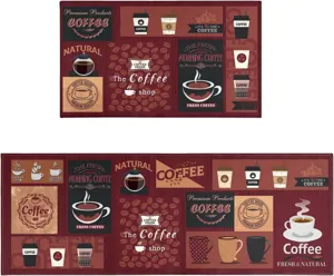 Kitchen coffee theme floor mat absorbent non-slip flannel carpet for home bathroom use