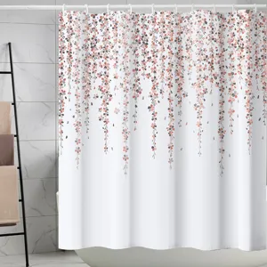 Rideau de douche en polyester étanche avec motif floral pour salle de bain moderne.