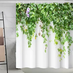 Rideau de douche impression numérique plante verte florale en polyester imperméable