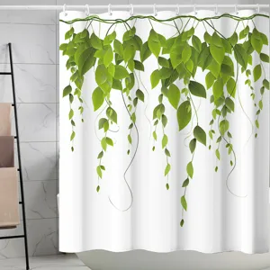 Rideau de douche en tissu imperméable avec impression numérique de feuilles de plantes