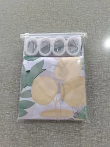 Rideau de douche imperméable en polyester à motif de feuilles avec anneaux plastique
