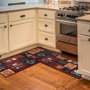 L-shaped kitchen floor mat non-slip absorbent coffee theme rug home decor runner carpet