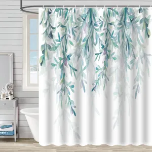 Rideau de douche étanche en polyester à motif botanique dans une salle de bains.