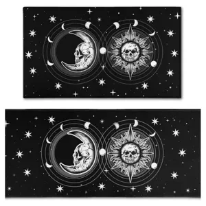 Gothic Celestial Skull Kitchen Mat Non-Slip Absorbent Floor Carpet Bathroom Rug Decor