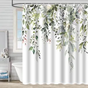 Rideau de Douche Imperméable en Polyester Motif Floral Botanique Impression Numérique Rideau de Douche de Salle de Bains avec Crochets pour Déco de Bain
