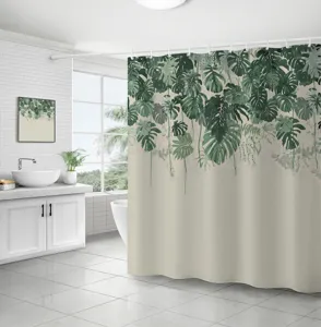 Rideau de douche imperméable avec imprimé de feuilles de monstera pour votre salle de bain.