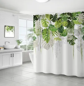 Rideau de douche botanique imperméable impression numérique tissu déco salle bain feuilles