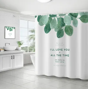Rideau de douche en tissu imperméable avec des feuilles d'eucalyptus pour la salle de bain.